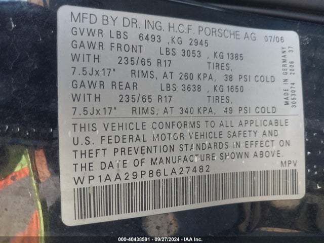 2006 PORSCHE CAYENNE WP1AA29P86LA27482 Photo 8