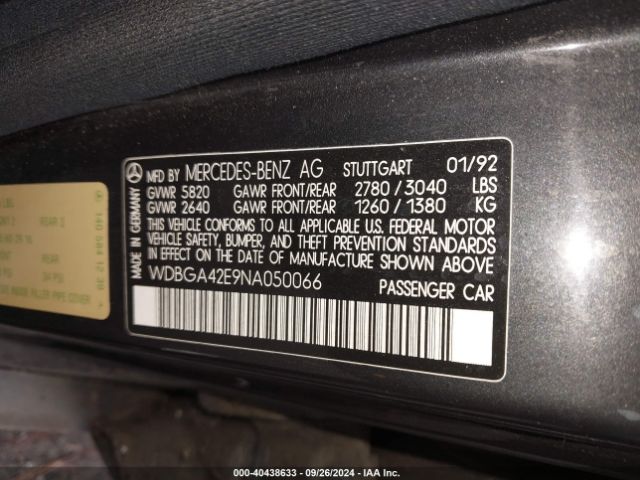 1992 MERCEDES-BENZ 400 WDBGA42E9NA050066 Photo 8