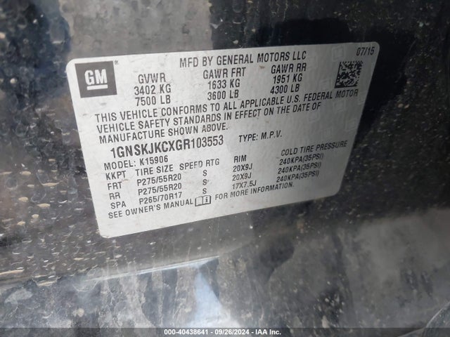 Chevrolet Suburban Ltz 2016 1GNSKJKCXGR103553 Image 9