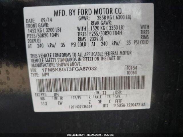 1FM5K8GT3FGA87032 Ford EXPLORER SPORT
