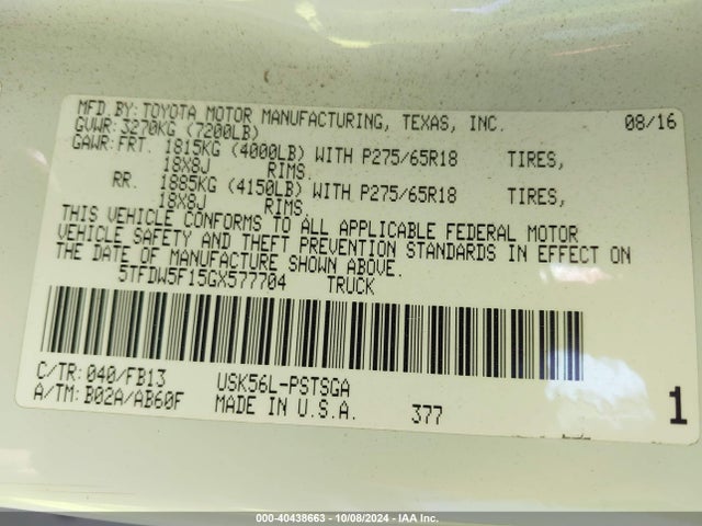 5TFDW5F15GX577704 Toyota Tundra Sr5 5.7l V8
