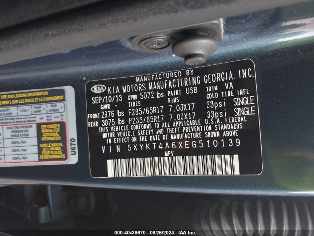 5XYKT4A6XEG510139 KIA SORENTO LX