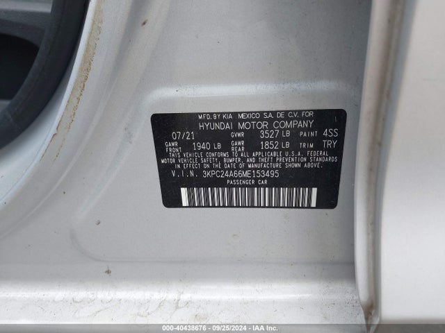 Hyundai ACCENT SE 2021 3KPC24A66ME153495 Image 9