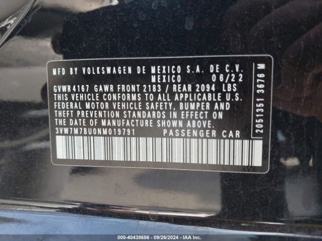 3VW7M7BU0NM019791 Volkswagen Jetta 1.5t Se