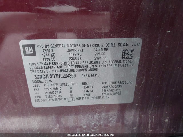 Chevrolet Trax Lt 2017 3GNCJLSB7HL234359 Image 9