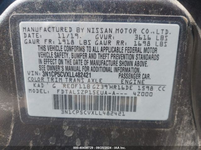 3N1CP5CVXLL482421 Nissan Kicks Sv Xtronic Cvt