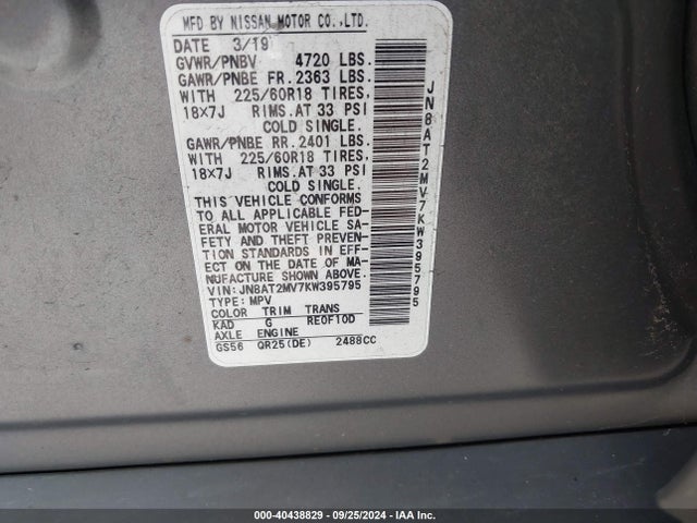 Nissan ROGUE SV 2019 JN8AT2MV7KW395795 Image 9