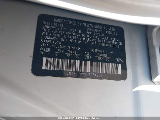 JN1BJ1CV1LW254288 Nissan Rogue Sport S Fwd Xtronic Cvt