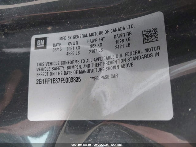 Chevrolet Camaro 2lt 2015 2G1FF1E37F9303835 Image 9