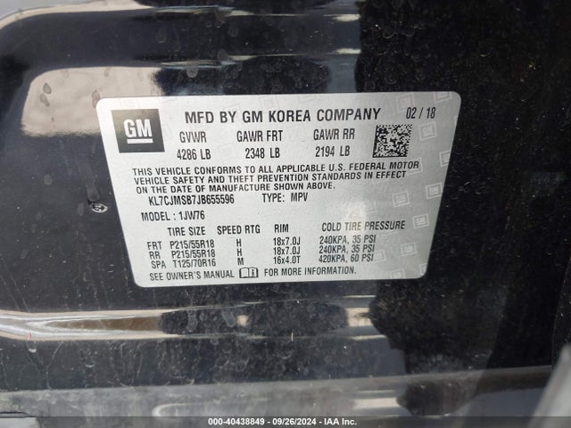 KL7CJMSB7JB655596 Chevrolet Trax Premier