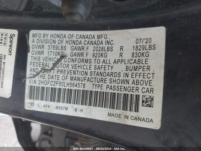 Honda Civic Lx 2020 2HGFC2F60LH564578 Image 9