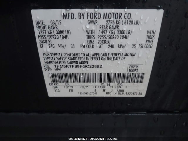 Ford Explorer Limited 2015 1FM5K7F89FGC22862 Image 9