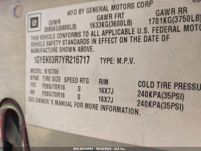 2000 CADILLAC ESCALADE 1GYEK63R7YR216717 Photo 8