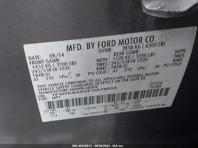 1FM5K8AR0FGA78558 Ford Utility Police Interceptor