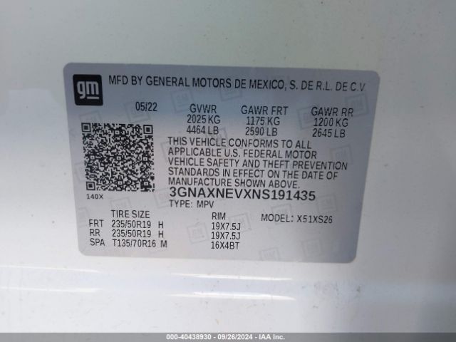 3GNAXNEVXNS191435 Chevrolet Equinox Fwd Premier