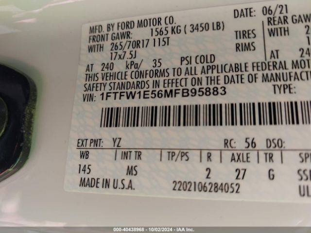 1FTFW1E56MFB95883 Ford F-150 Xlt