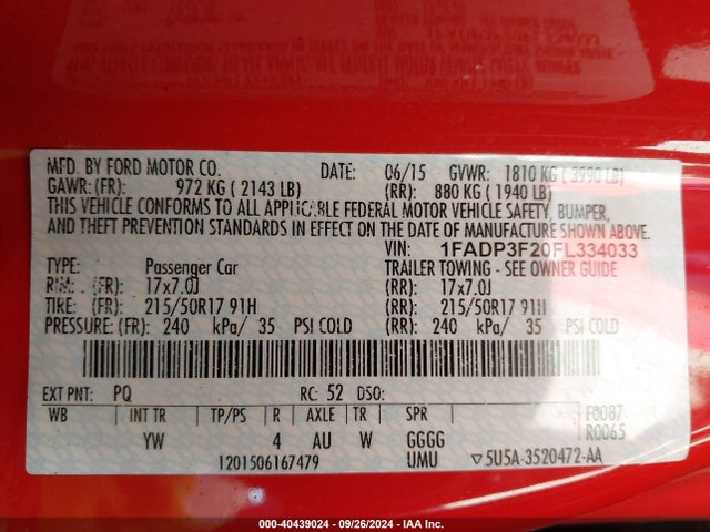 Ford FOCUS SE 2015 1FADP3F20FL334033 Image 9