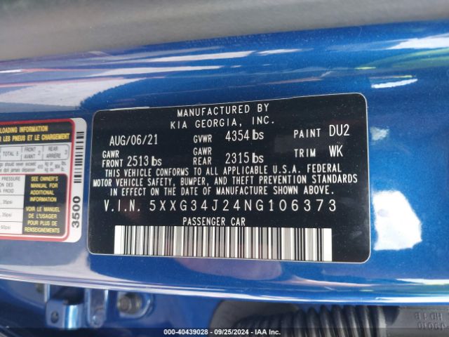 2022 KIA K5 5XXG34J24NG106373 Photo 8