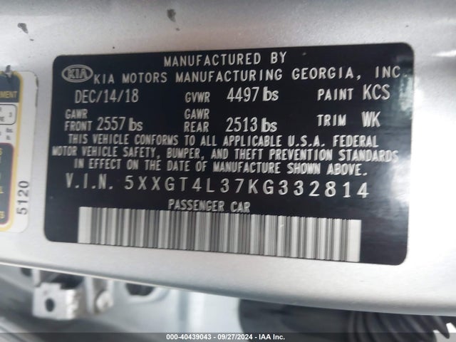 KIA Optima Lx 2019 5XXGT4L37KG332814 Image 9