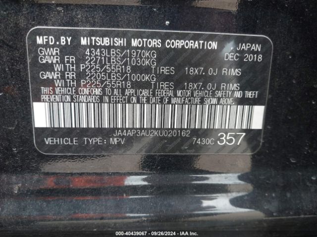 JA4AP3AU2KU020162 Mitsubishi Outlander Sport 2.0 Es