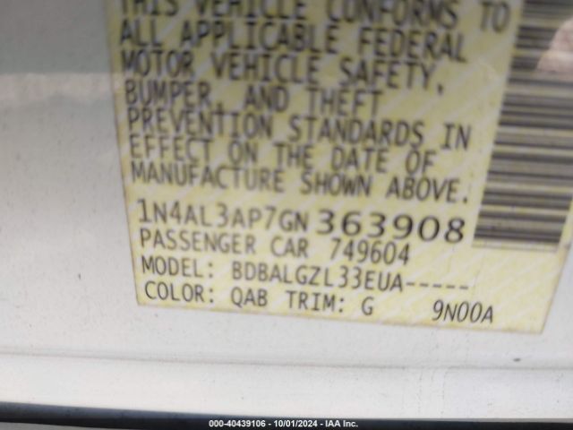 1N4AL3AP7GN363908 Nissan Altima 2.5/2.5 S/2.5 Sl/2.5 Sr/2.5 Sv