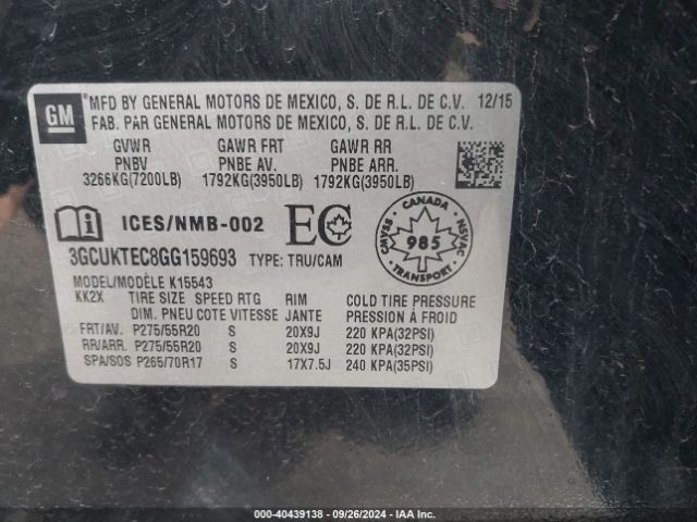 3GCUKTEC8GG159693 Chevrolet Silverado 1500 High Country