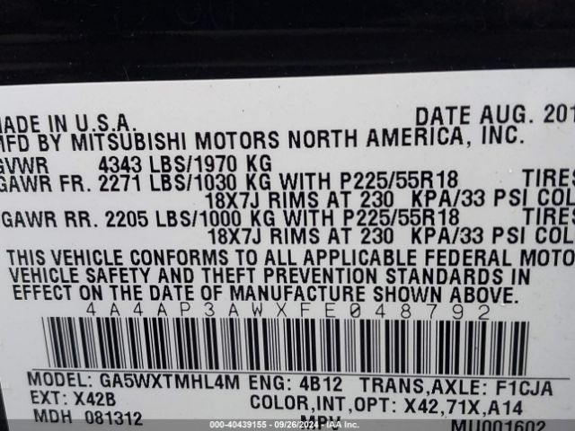 2015 MITSUBISHI OUTLANDER SPORT 4A4AP3AWXFE048792 Photo 8