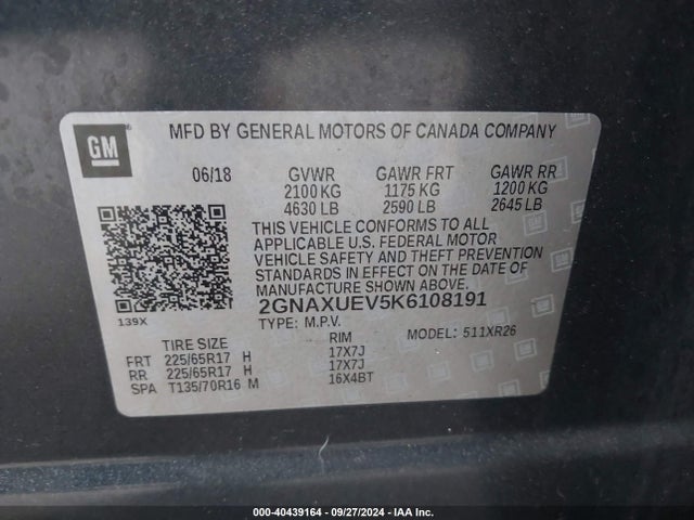 Chevrolet EQUINOX LT 2019 2GNAXUEV5K6108191 Image 9