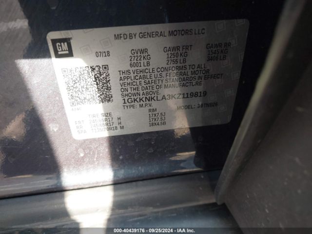 1GKKNKLA3KZ119819 GMC Acadia Sle-1