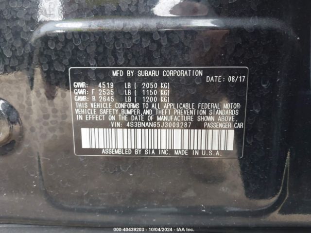 4S3BNAN65J3009287 Subaru Legacy 2.5i Limited