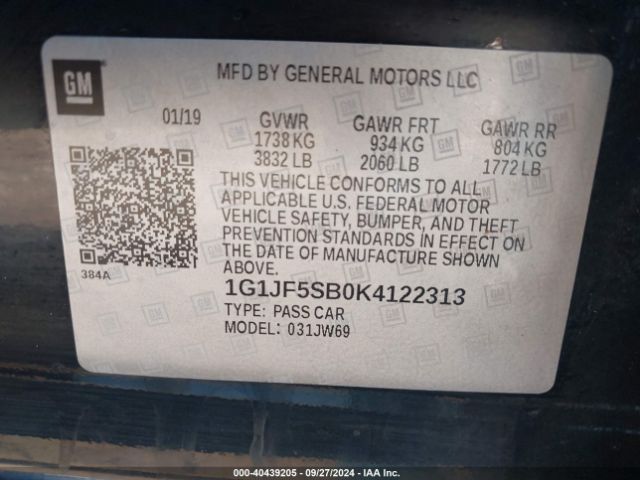1G1JF5SB0K4122313 Chevrolet Sonic Premier Auto