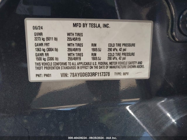 2024 TESLA MODEL Y 7SAYGDED3RF117378 Photo 8