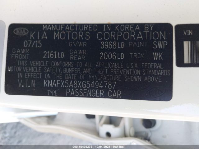 KNAFX5A8XG5494787 KIA FORTE LX