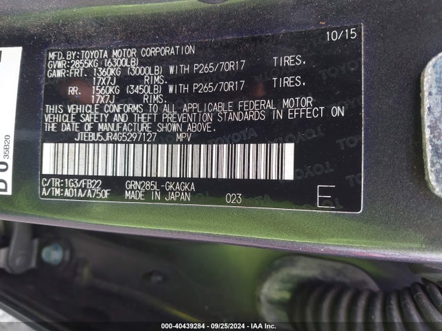 JTEBU5JR4G5297127 Toyota 4RUNNER SR5