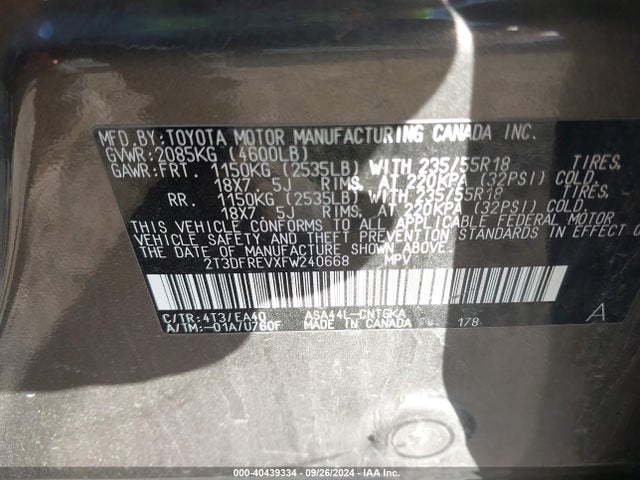 Toyota Rav4 Limited 2015 2T3DFREVXFW240668 Image 9
