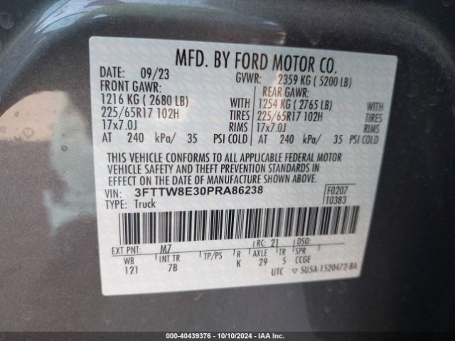 3FTTW8E30PRA86238 Ford Maverick Xlt