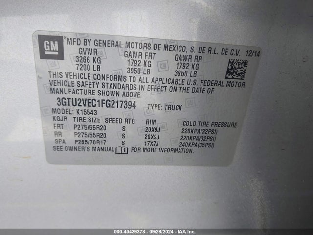 GMC Sierra 1500 Slt 2015 3GTU2VEC1FG217394 Image 9