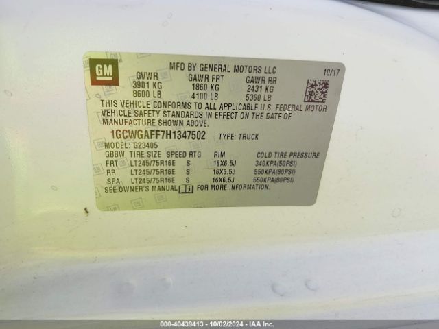 1GCWGAFF7H1347502 Chevrolet Express 2500 Work Van
