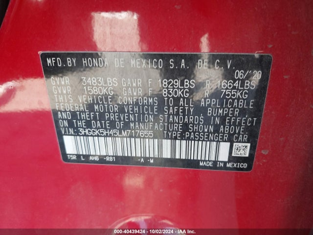 Honda FIT LX 2020 3HGGK5H45LM717655 Image 9