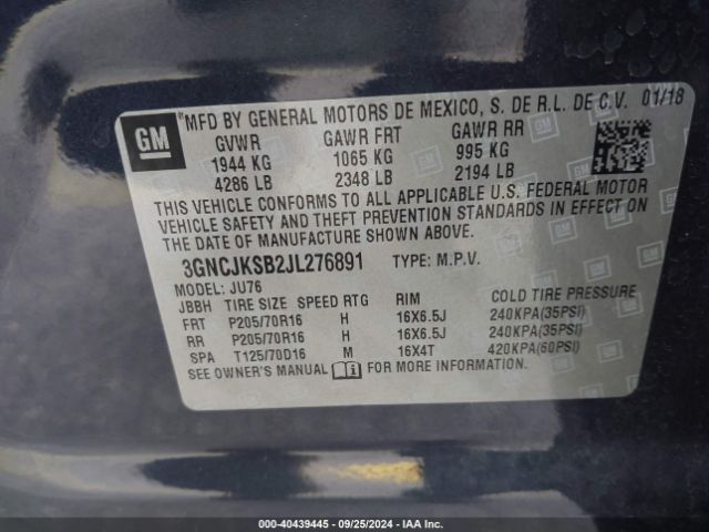 3GNCJKSB2JL276891 Chevrolet TRAX LS