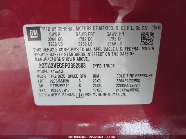 GMC Sierra 1500 Slt 2015 3GTU2VEC5FG382803 Image 9