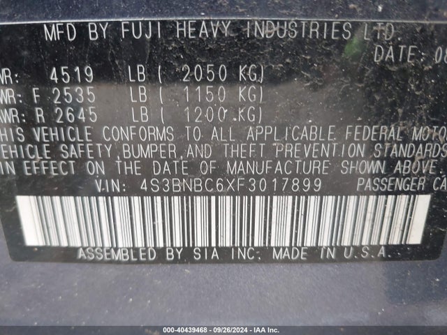 Subaru Legacy 2.5i Premium 2015 4S3BNBC6XF3017899 Image 9