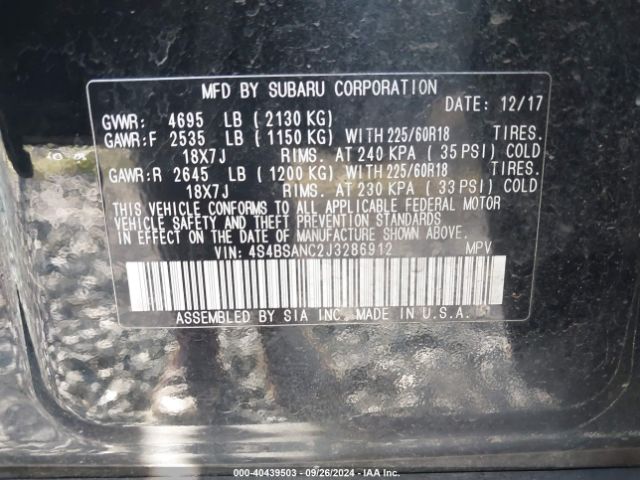 4S4BSANC2J3286912 Subaru Outback 2.5i Limited