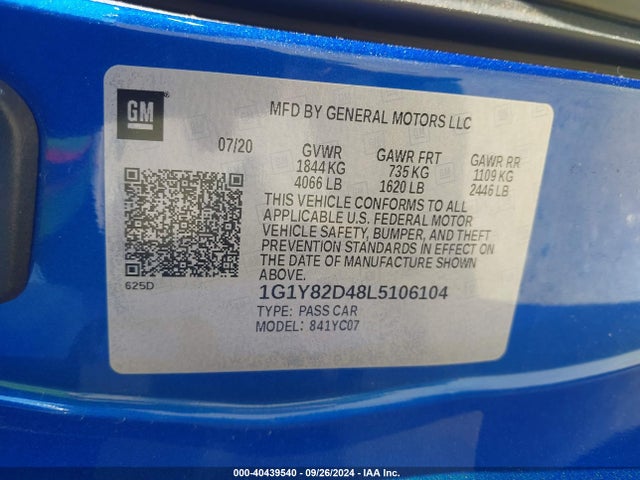 1G1Y82D48L5106104 Chevrolet CORVETTE STINGRAY