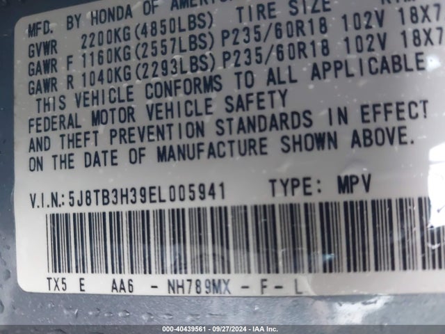 Acura RDX 2014 5J8TB3H39EL005941 Image 9