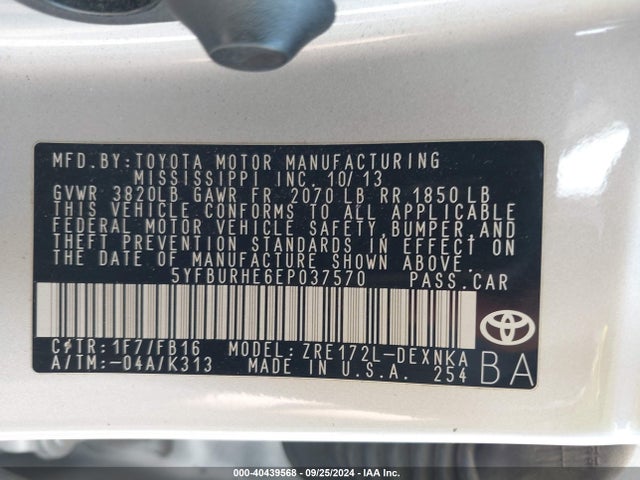 Toyota Corolla Le Plus 2014 5YFBURHE6EP037570 Image 9