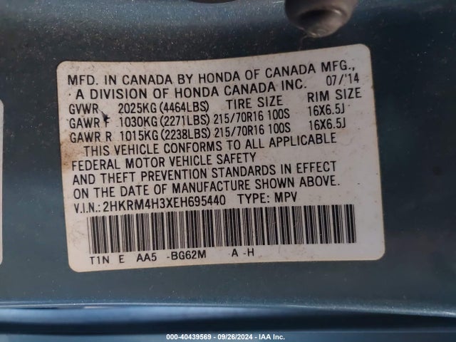 Honda CR-V LX 2014 2HKRM4H3XEH695440 Image 9