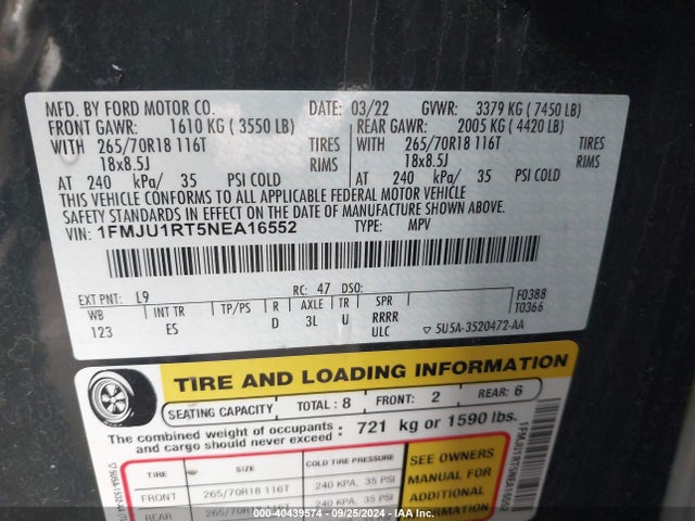Ford Expedition Timberline 2022 1FMJU1RT5NEA16552 Image 9