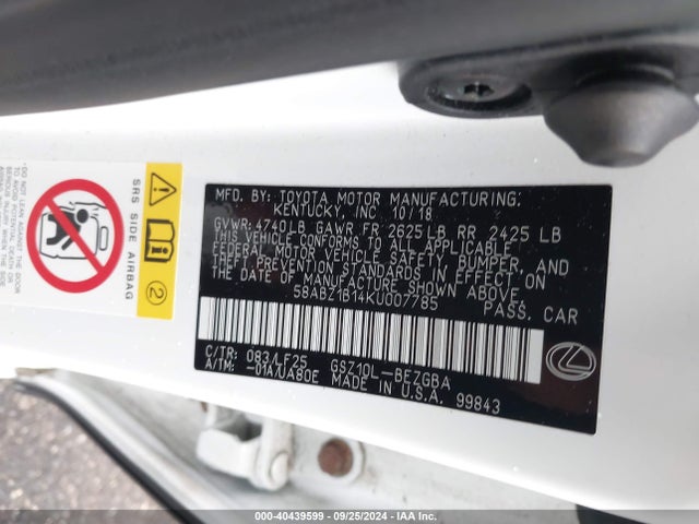58ABZ1B14KU007785 Lexus Es 350 F Sport