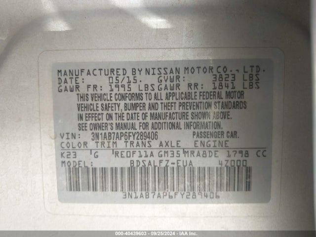 Nissan Sentra Fe+ S 2015 3N1AB7AP6FY289406 Image 9